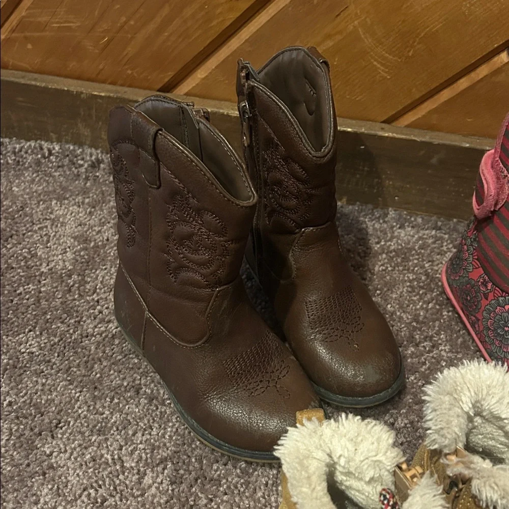 Toddler girls size 8 cowboy, bogs waterproof, and cat & Jack boots bundle